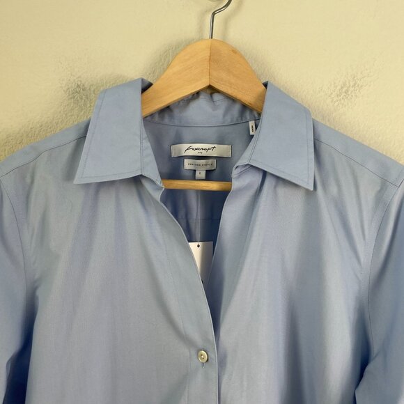 NEW Foxcroft NYC Womens Large Non Iron Stretch Blue Button Up Shirt Blouse Top - Picture 7 of 8